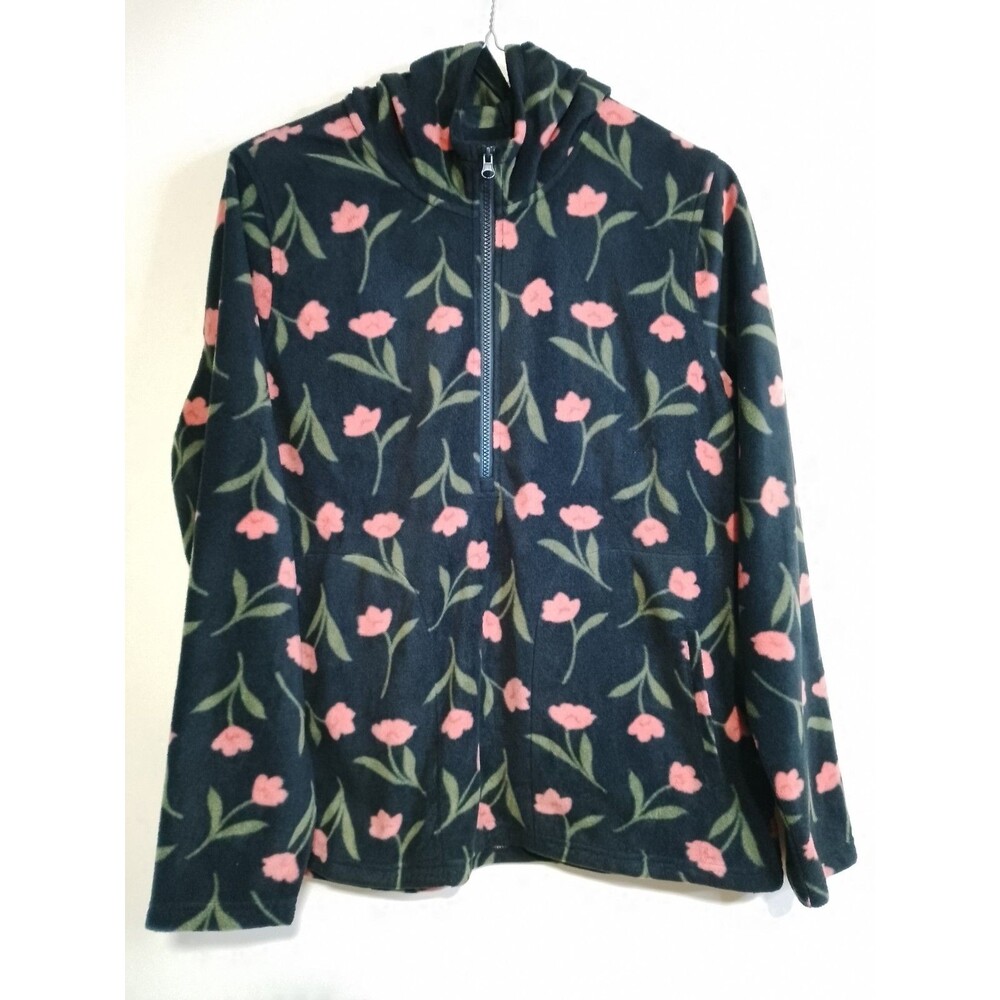O'Neill Women's Josie Half-Zip Polar Fleece Hoodie Black Floral Poppies XL
